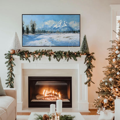 Snowy Mountain Frame Tv Art, Digital Download Art for Frame Tv, Winter Tv Art, Painting Frame Tv Art