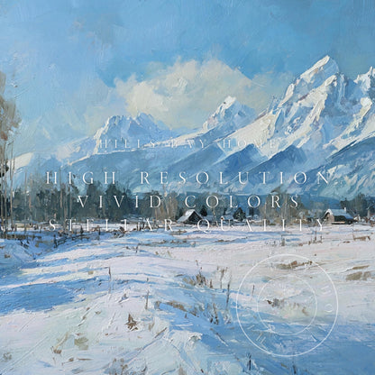 Snowy Mountain Frame Tv Art, Digital Download Art for Frame Tv, Winter Tv Art, Painting Frame Tv Art
