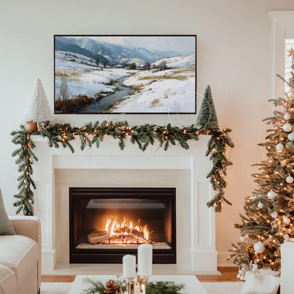 Snowy Mountain Frame Tv Art, Digital Download Art for Frame Tv, Winter Tv Art, Painting Frame Tv Art