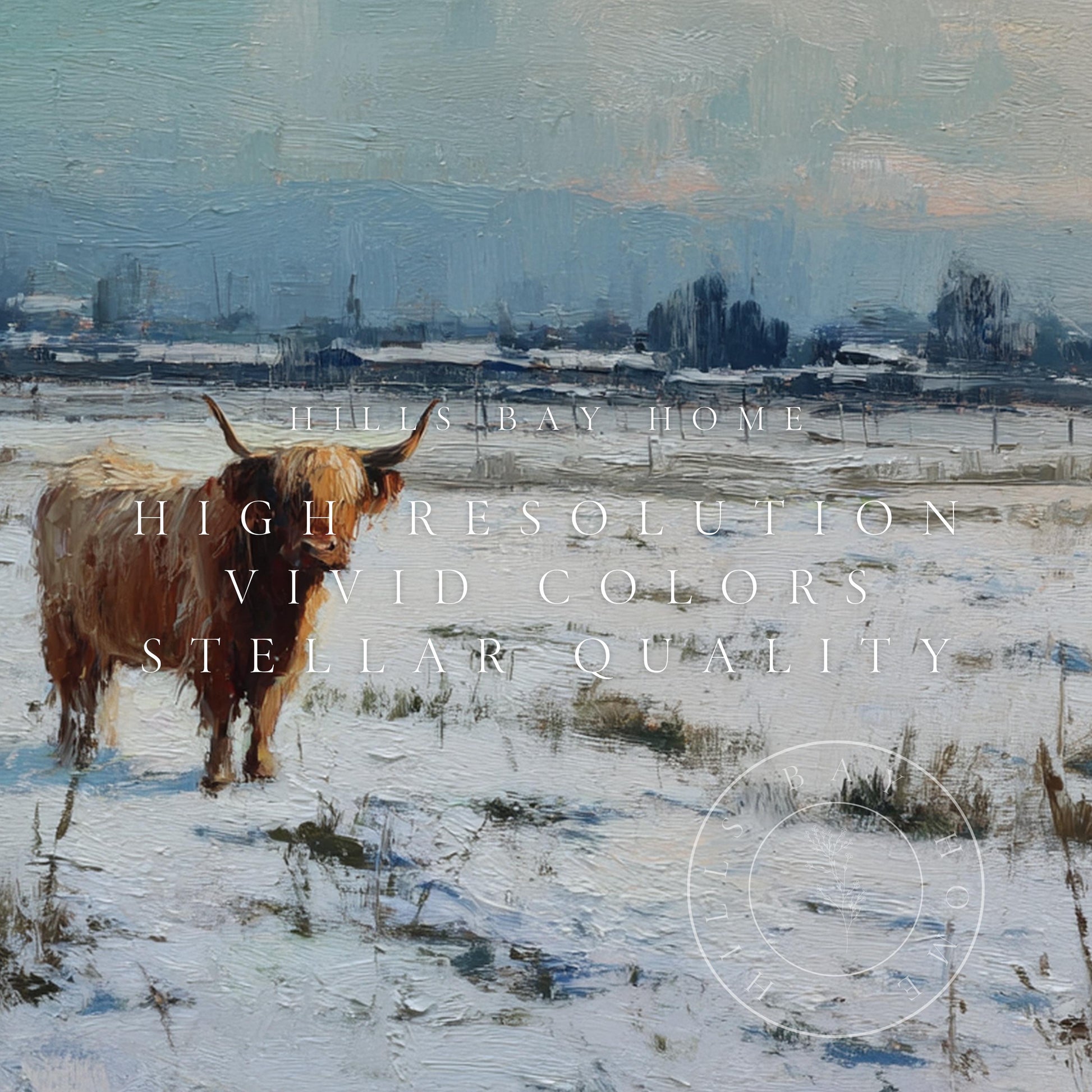 Snowy Highland Cow Frame Tv Art, Digital Download Art for Frame Tv, Winter Tv Art, Painting Frame Tv Art