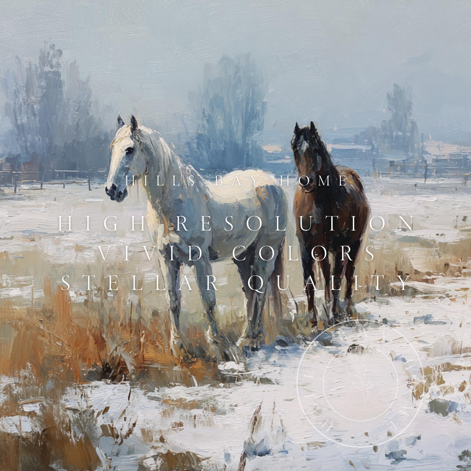 Snowy Horse Pasture Frame Tv Art, Digital Download Art for Frame Tv, Winter Tv Art, Painting Frame Tv Art