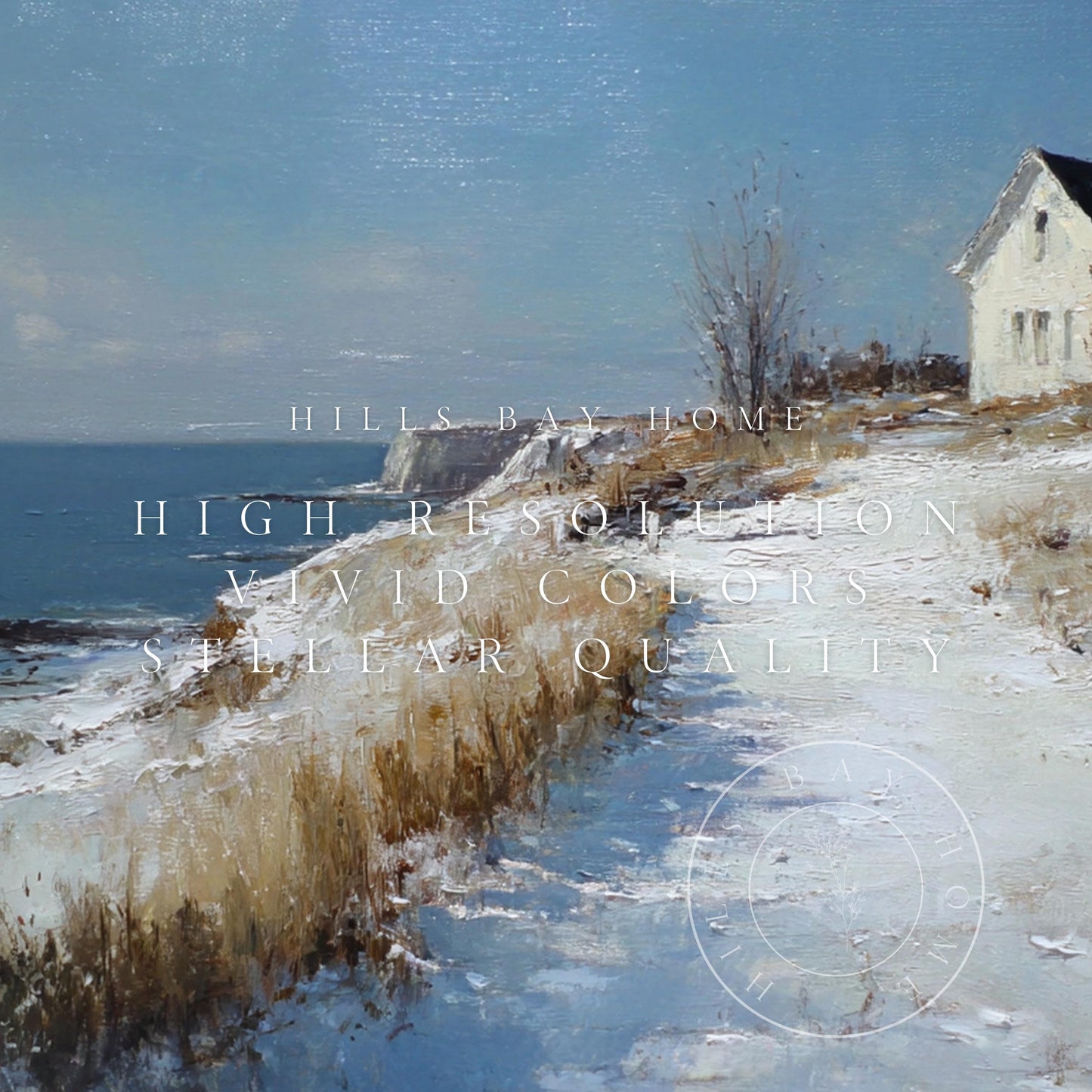 Snowy Coastal Cottage Frame Tv Art, Digital Download Art for Frame Tv, Winter Tv Art, Painting Frame Tv Art