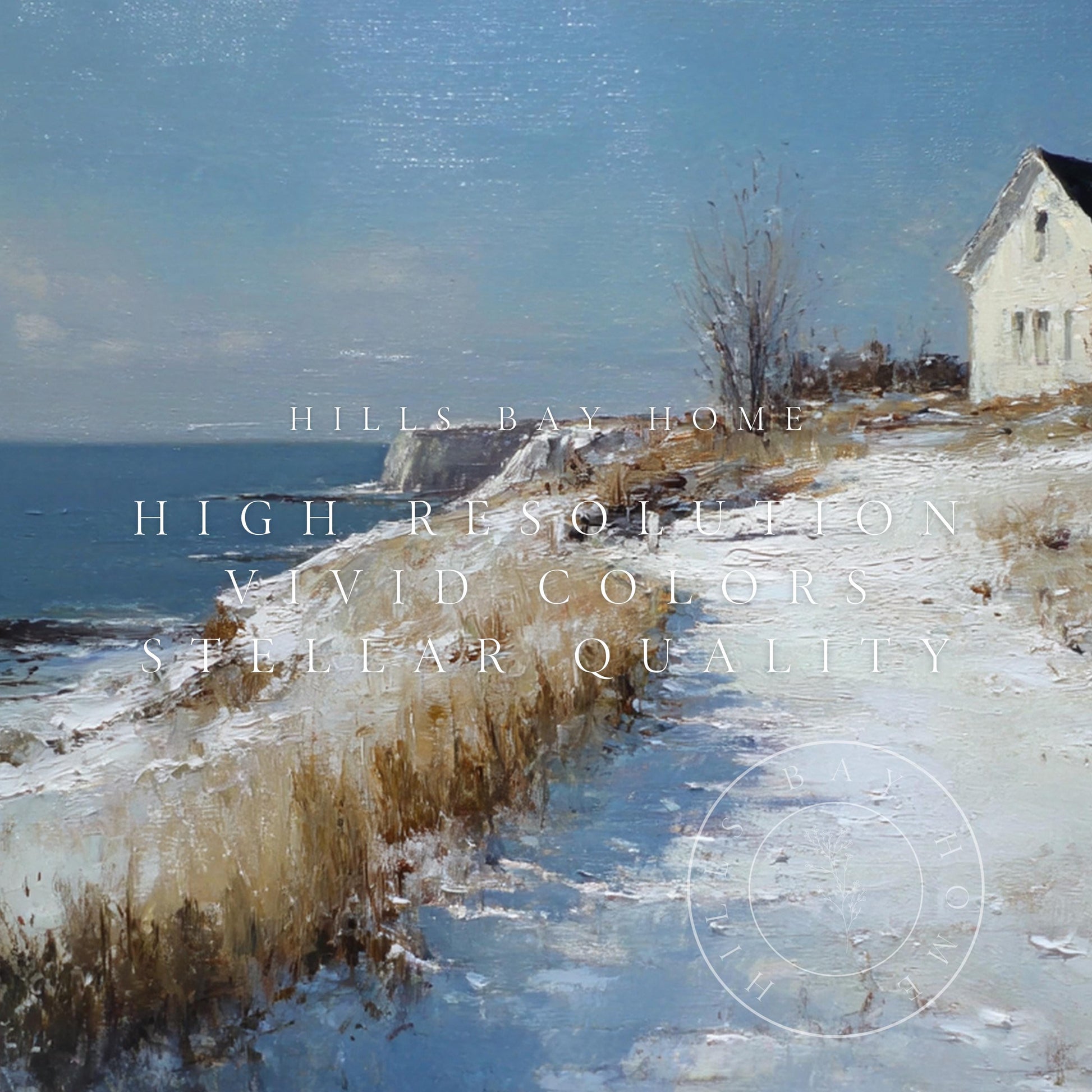Snowy Coastal Cottage Frame Tv Art, Digital Download Art for Frame Tv, Winter Tv Art, Painting Frame Tv Art