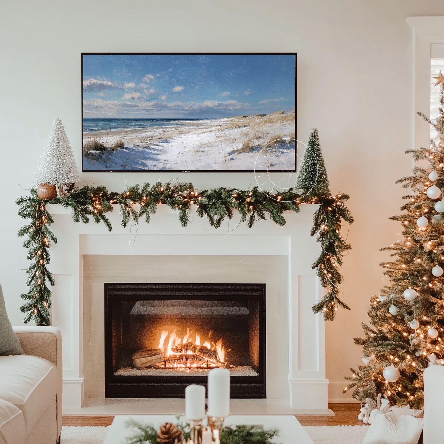 Snowy Beach Frame Tv Art, Digital Download Art for Frame Tv, Winter Tv Art, Painting Frame Tv Art