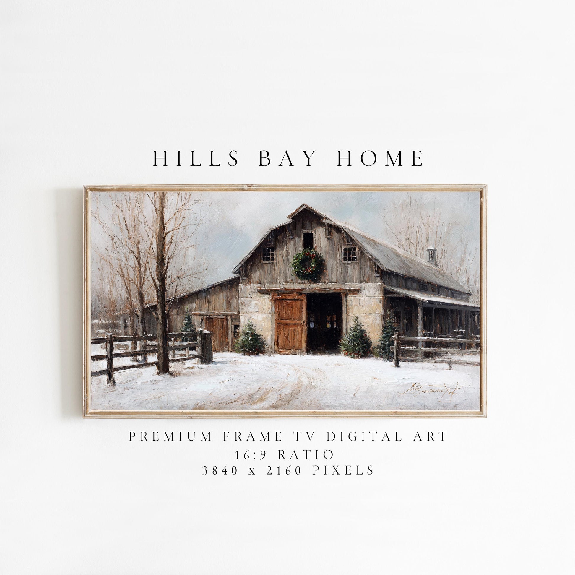 Winter Barn Frame Tv Art, Digital Download Art for Frame Tv, Christmas Barn Tv Art, Painting Frame Tv Art