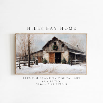 Winter Barn Frame Tv Art, Digital Download Art for Frame Tv, Christmas Barn Tv Art, Painting Frame Tv Art