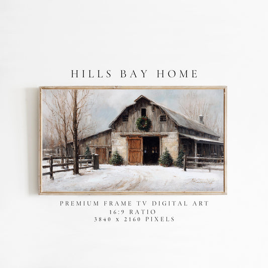Winter Barn Frame Tv Art, Digital Download Art for Frame Tv, Christmas Barn Tv Art, Painting Frame Tv Art