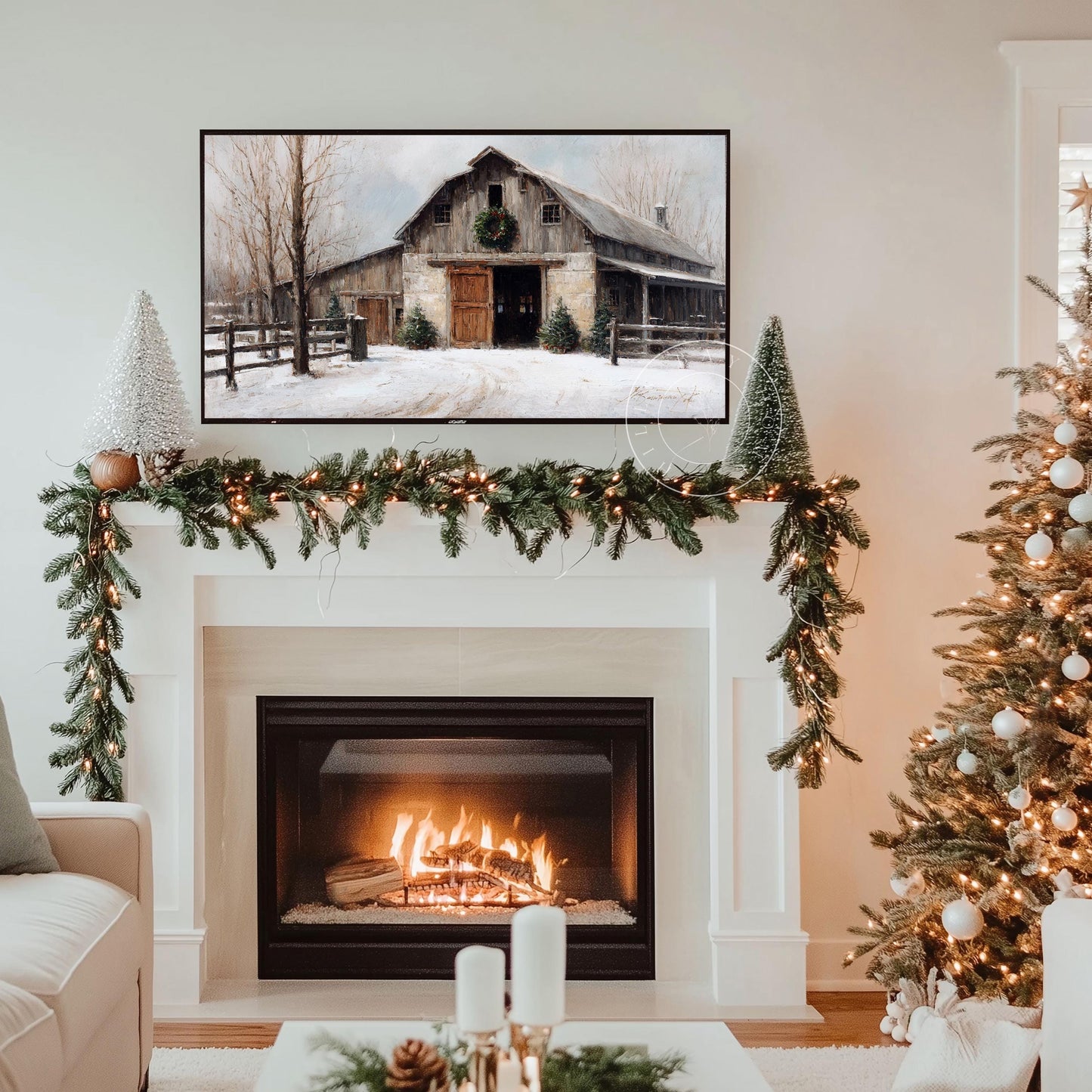 Winter Barn Frame Tv Art, Digital Download Art for Frame Tv, Christmas Barn Tv Art, Painting Frame Tv Art
