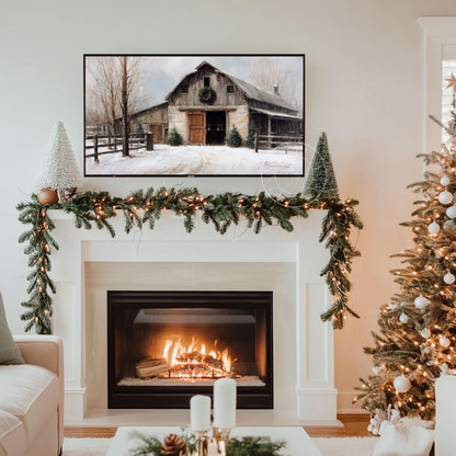 Winter Barn Frame Tv Art, Digital Download Art for Frame Tv, Christmas Barn Tv Art, Painting Frame Tv Art
