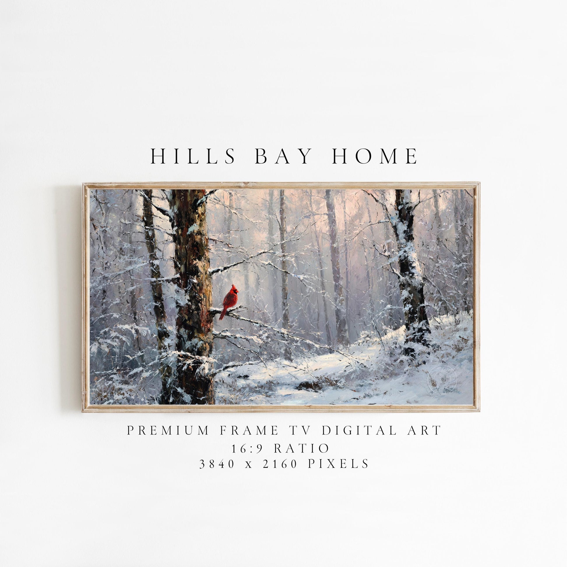 Cardinal in Snowy Woods Frame Tv Art, Digital Download Art for Frame Tv, Winter Tv Art, Christmas Tv Art, Painting Frame Tv Art