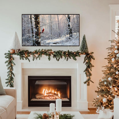 Cardinal in Snowy Woods Frame Tv Art, Digital Download Art for Frame Tv, Winter Tv Art, Christmas Tv Art, Painting Frame Tv Art