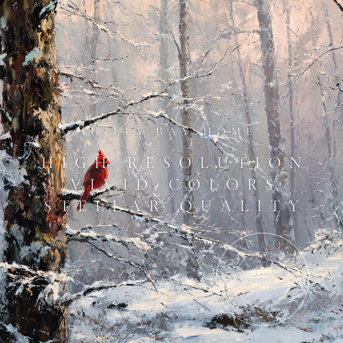 Cardinal in Snowy Woods Frame Tv Art, Digital Download Art for Frame Tv, Winter Tv Art, Christmas Tv Art, Painting Frame Tv Art