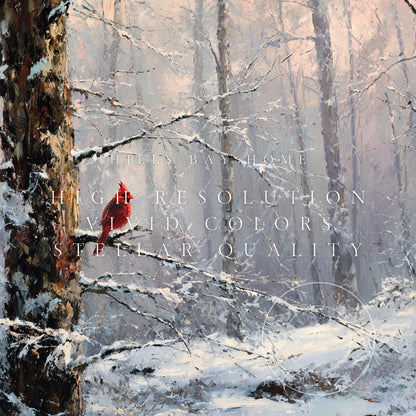 Cardinal in Snowy Woods Frame Tv Art, Digital Download Art for Frame Tv, Winter Tv Art, Christmas Tv Art, Painting Frame Tv Art