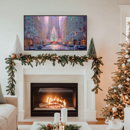 New York City Christmas Frame Tv Art, Digital Download Art for Frame Tv, Winter City Tv Art, Painting Frame Tv Art