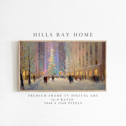 New York City Christmas Frame Tv Art, Digital Download Art for Frame Tv, Winter City Tv Art, Painting Frame Tv Art