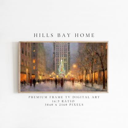 Christmas in the City Frame Tv Art, Digital Download Art for Frame Tv, Winter City Tv Art, Painting Frame Tv Art