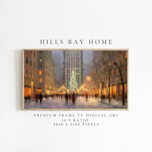 Christmas in the City Frame Tv Art, Digital Download Art for Frame Tv, Winter City Tv Art, Painting Frame Tv Art