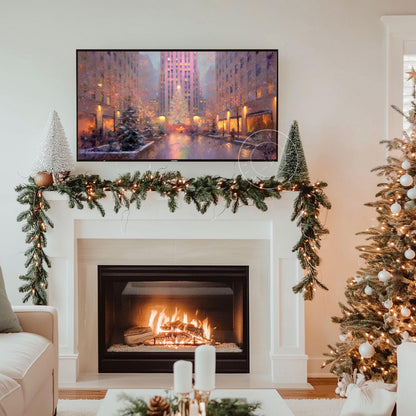 Christmas in the City Frame Tv Art, Digital Download Art for Frame Tv, Winter City Tv Art, Painting Frame Tv Art