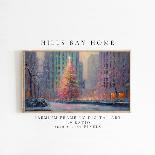 Christmas in the City Frame Tv Art, Digital Download Art for Frame Tv, Winter City Tv Art, Painting Frame Tv Art