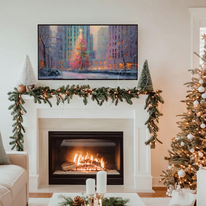 Christmas in the City Frame Tv Art, Digital Download Art for Frame Tv, Winter City Tv Art, Painting Frame Tv Art