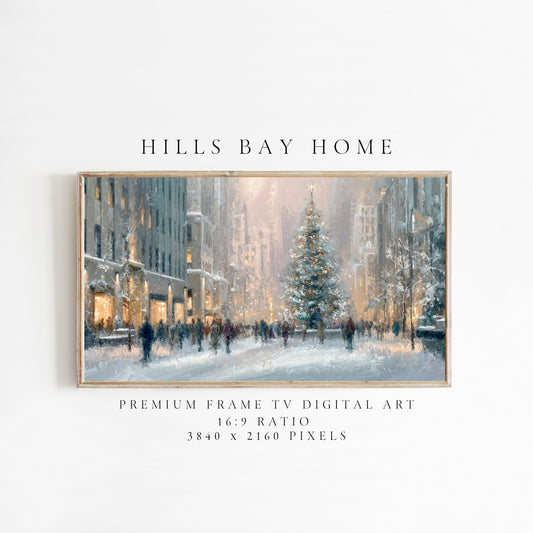 Christmas in the City Frame Tv Art, Digital Download Art for Frame Tv, Winter City Tv Art, Painting Frame Tv Art
