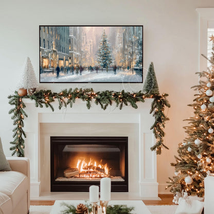 Christmas in the City Frame Tv Art, Digital Download Art for Frame Tv, Winter City Tv Art, Painting Frame Tv Art