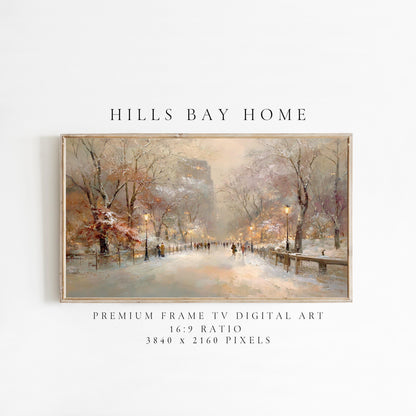 Snowy Park Frame Tv Art, Digital Download Art for Frame Tv, Winter City Tv Art, Painting Frame Tv Art