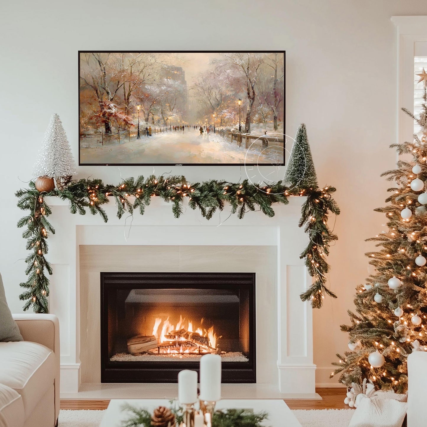 Snowy Park Frame Tv Art, Digital Download Art for Frame Tv, Winter City Tv Art, Painting Frame Tv Art