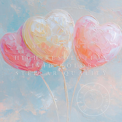 Heart Ballons Tv Art, Digital Download Art for Frame Tv, Celebration Tv Art, Birthday Tv Art, Oil Painting Frame Tv Art