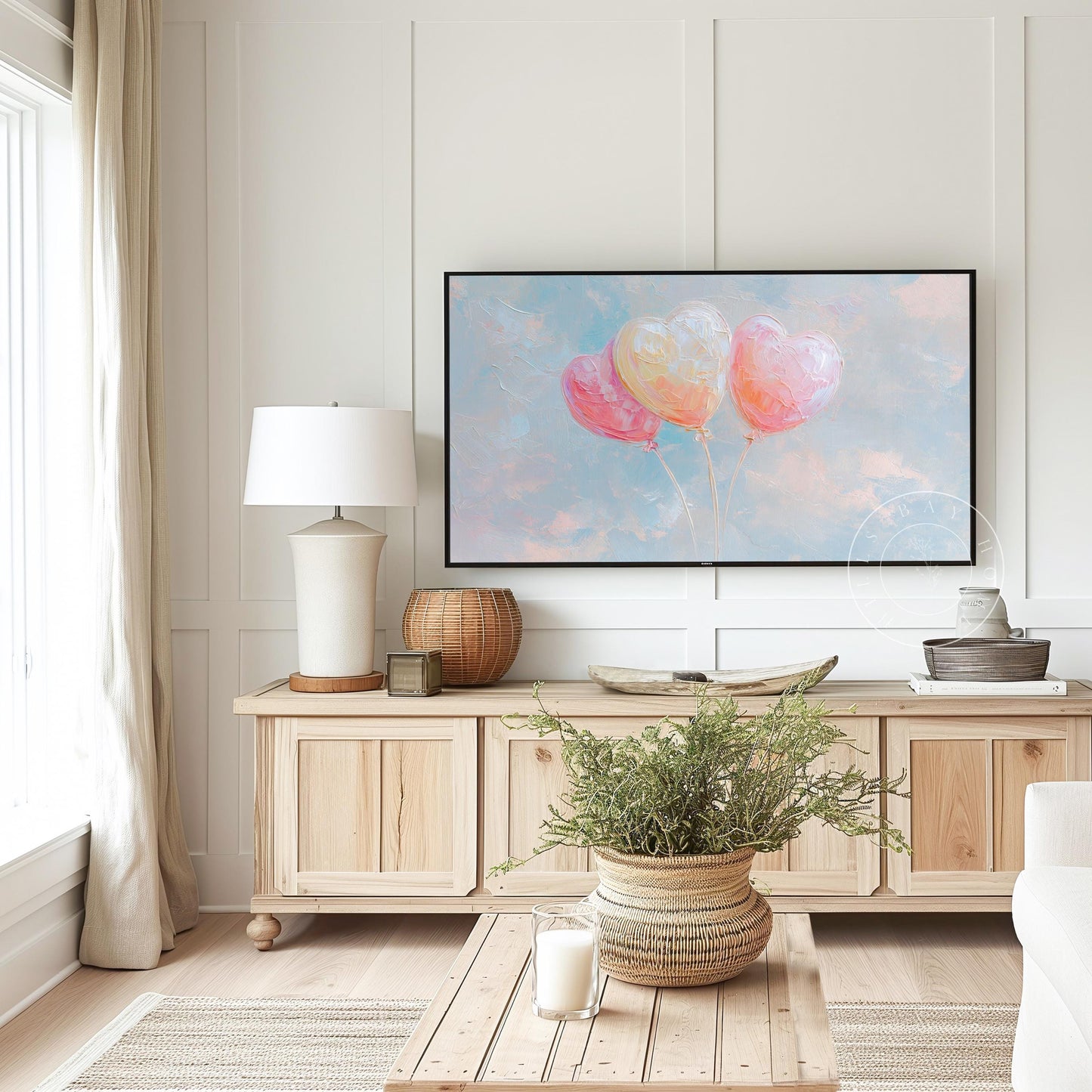 Heart Ballons Tv Art, Digital Download Art for Frame Tv, Celebration Tv Art, Birthday Tv Art, Oil Painting Frame Tv Art