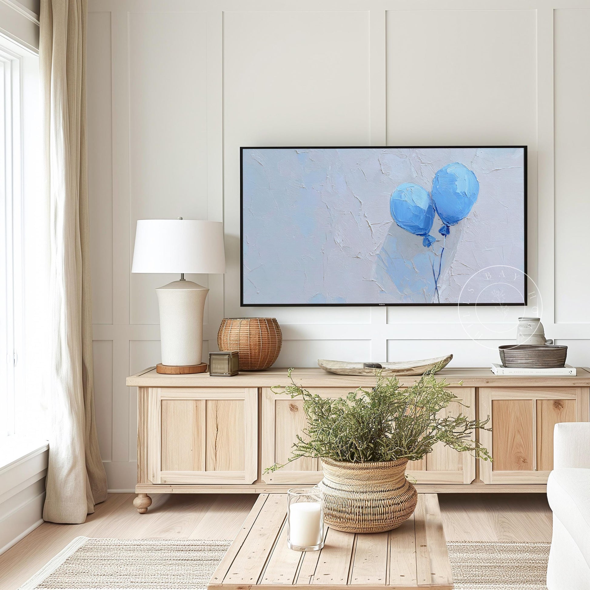 Blue Ballons Tv Art, Digital Download Art for Frame Tv, Celebration Tv Art, Ballons Tv Art, Oil Painting Frame Tv Art