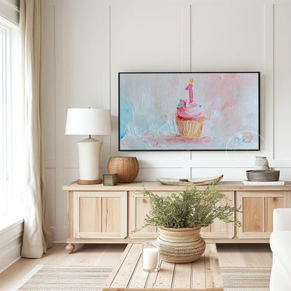 Birthday Tv Art, Digital Download Art for Frame Tv, Celebration Tv Art, Cupcake Tv Art, First Birthday Tv Art, Oil Painting Frame Tv Art