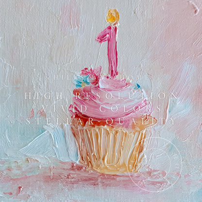 Birthday Tv Art, Digital Download Art for Frame Tv, Celebration Tv Art, Cupcake Tv Art, First Birthday Tv Art, Oil Painting Frame Tv Art