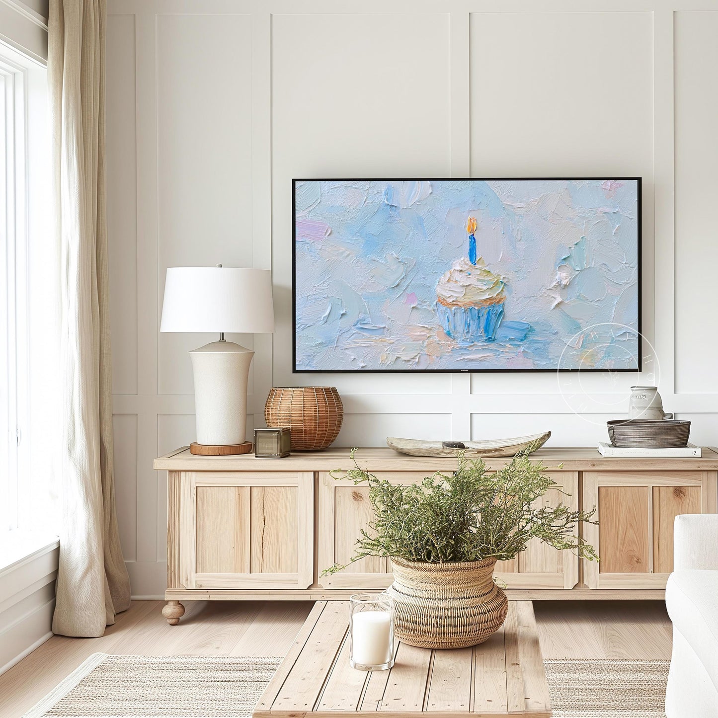 Birthday Cupcake Tv Art, Digital Download Art for Frame Tv, Celebration Tv Art, Birthday Tv Art, Oil Painting Frame Tv Art