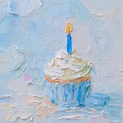 Birthday Cupcake Tv Art, Digital Download Art for Frame Tv, Celebration Tv Art, Birthday Tv Art, Oil Painting Frame Tv Art