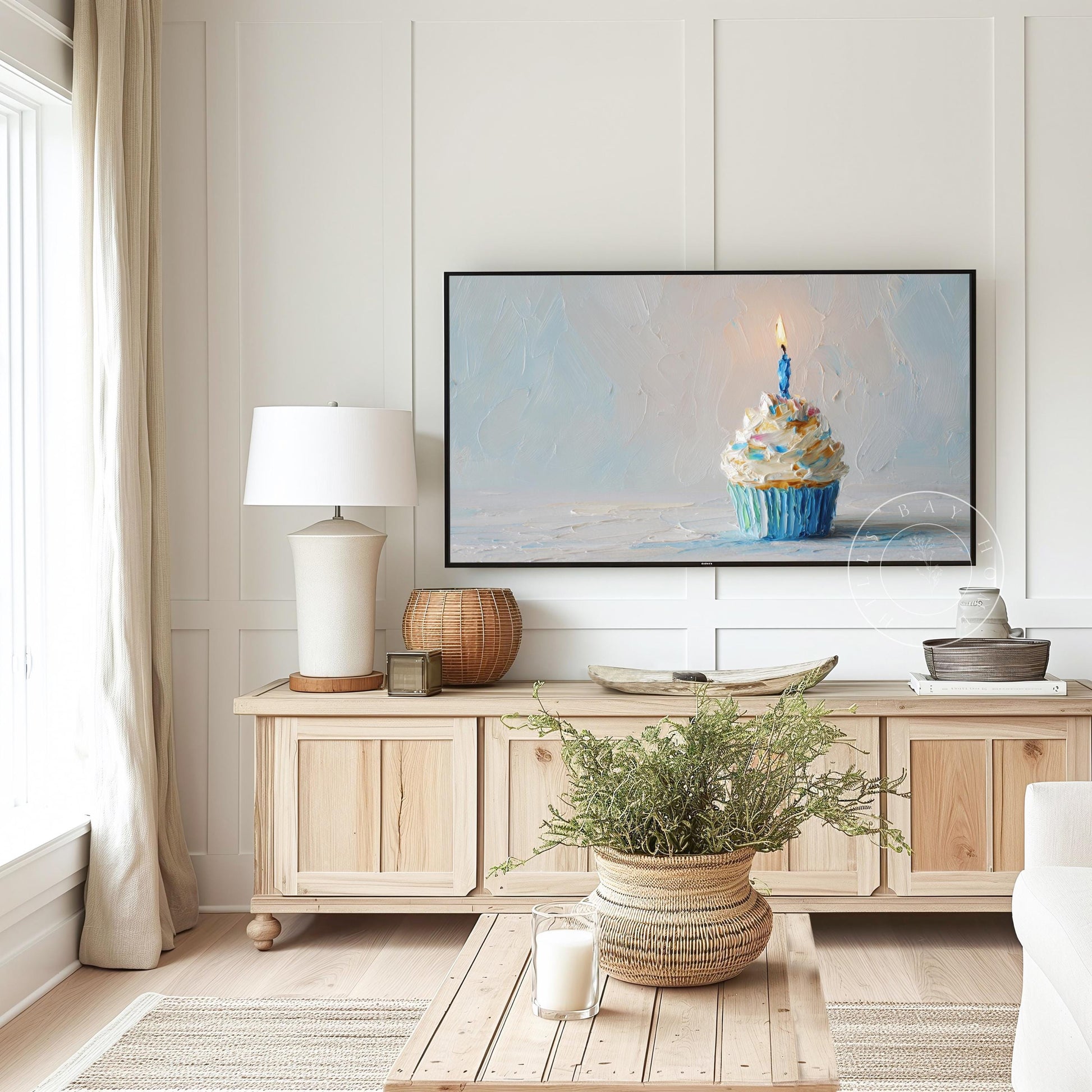 Birthday Cupcake Tv Art, Digital Download Art for Frame Tv, Celebration Tv Art, Birthday Tv Art, Oil Painting Frame Tv Art