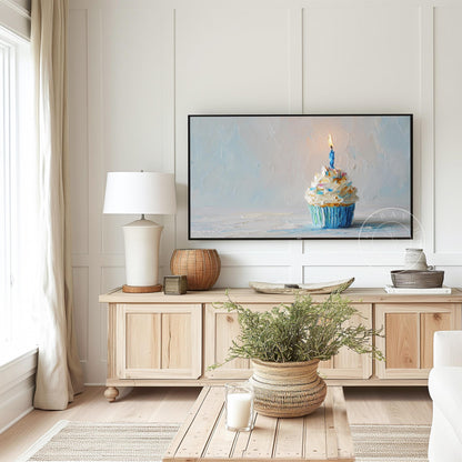 Birthday Cupcake Tv Art, Digital Download Art for Frame Tv, Celebration Tv Art, Birthday Tv Art, Oil Painting Frame Tv Art