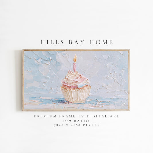 Birthday Cupcake Tv Art, Digital Download Art for Frame Tv, Celebration Tv Art, Birthday Tv Art, Oil Painting Frame Tv Art