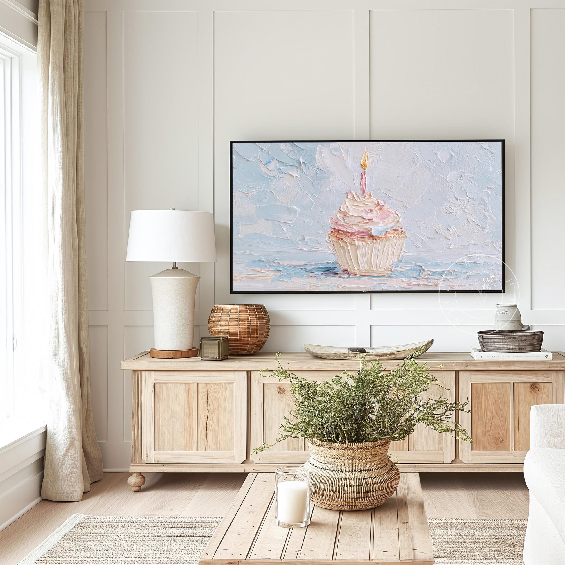 Birthday Cupcake Tv Art, Digital Download Art for Frame Tv, Celebration Tv Art, Birthday Tv Art, Oil Painting Frame Tv Art