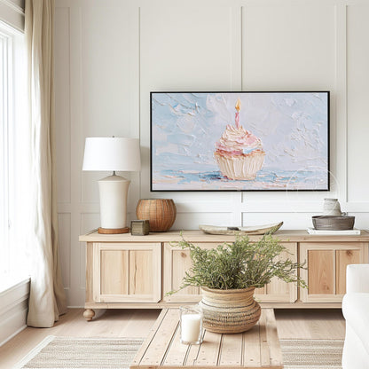Birthday Cupcake Tv Art, Digital Download Art for Frame Tv, Celebration Tv Art, Birthday Tv Art, Oil Painting Frame Tv Art