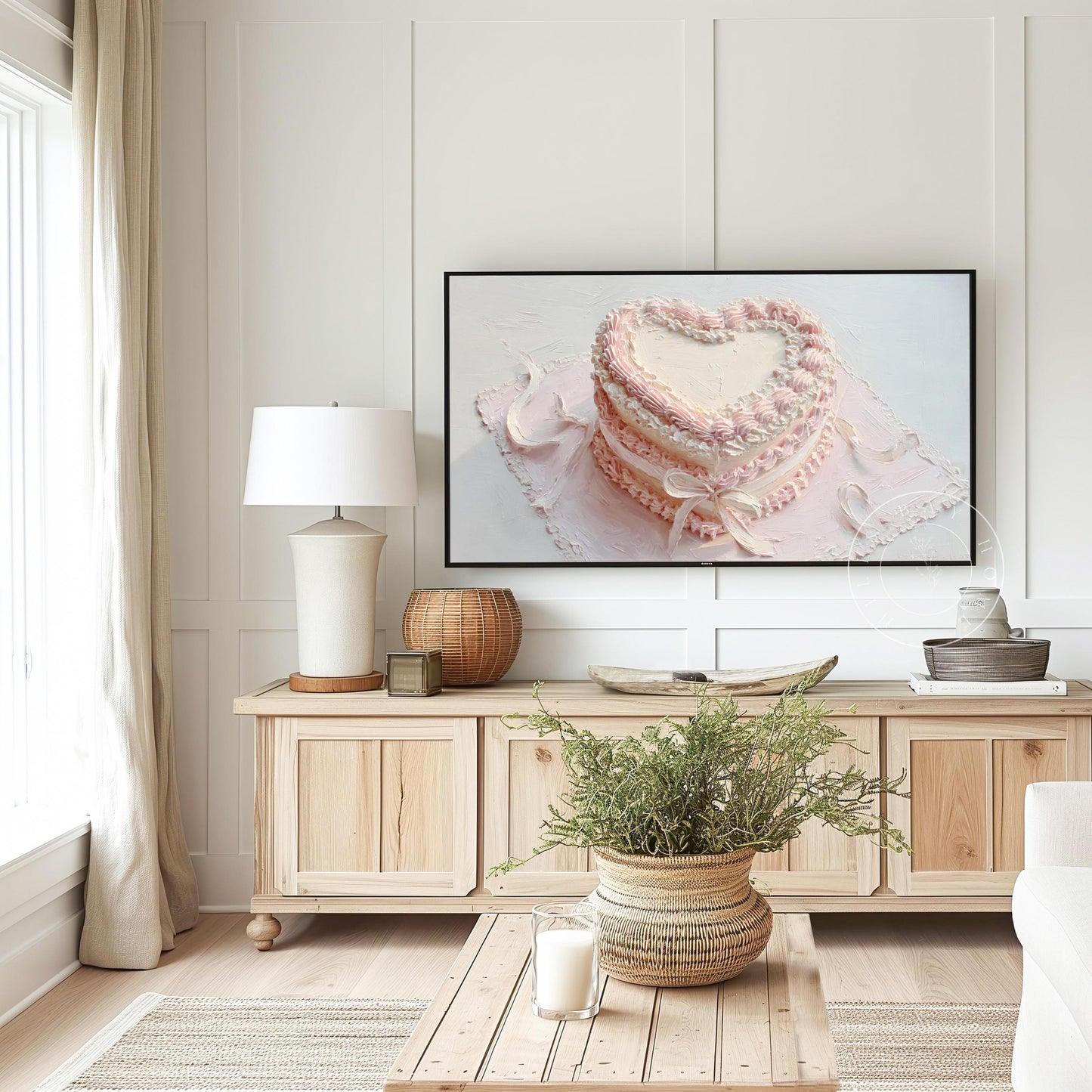 Vintage Heart Cake Tv Art, Digital Download Art for Frame Tv, Celebration Tv Art, Birthday Tv Art, Bridal Tv Art, Oil Painting Frame Tv Art