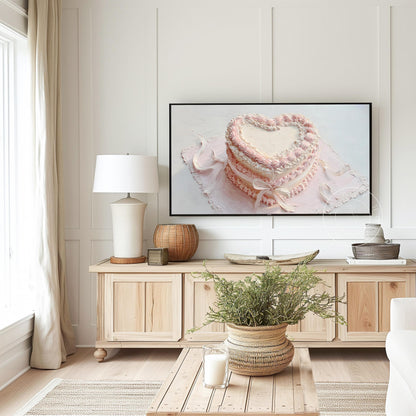 Vintage Heart Cake Tv Art, Digital Download Art for Frame Tv, Celebration Tv Art, Birthday Tv Art, Bridal Tv Art, Oil Painting Frame Tv Art