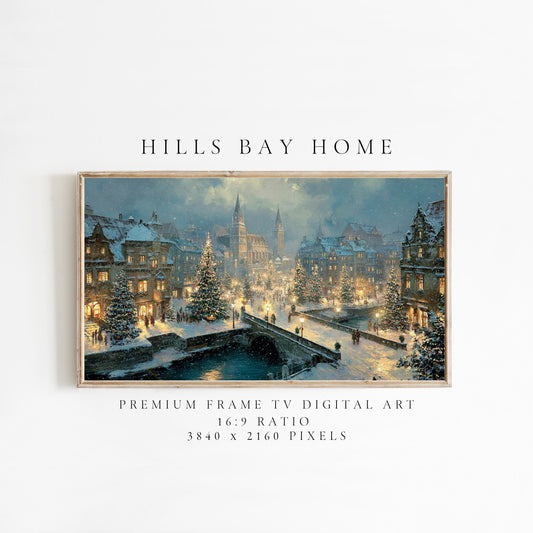 Christmas City Landscape Frame Tv Art, Digital Download Art for Frame Tv, Winter Tv Art, Christmas Tv Art, Painting Frame Tv Art