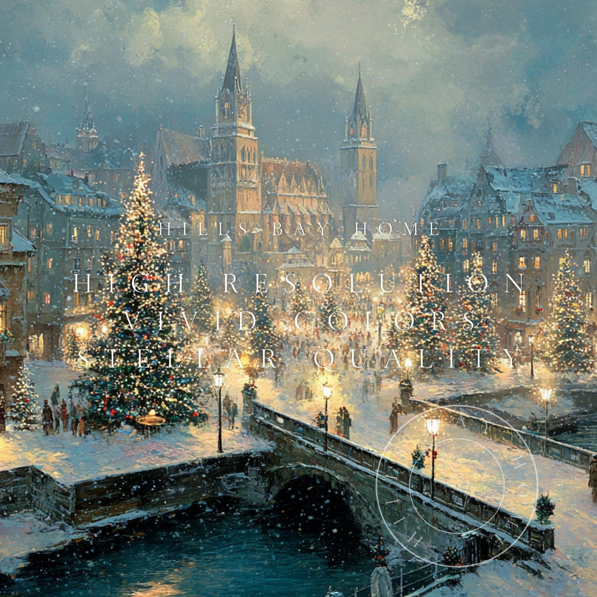 Christmas City Landscape Frame Tv Art, Digital Download Art for Frame Tv, Winter Tv Art, Christmas Tv Art, Painting Frame Tv Art