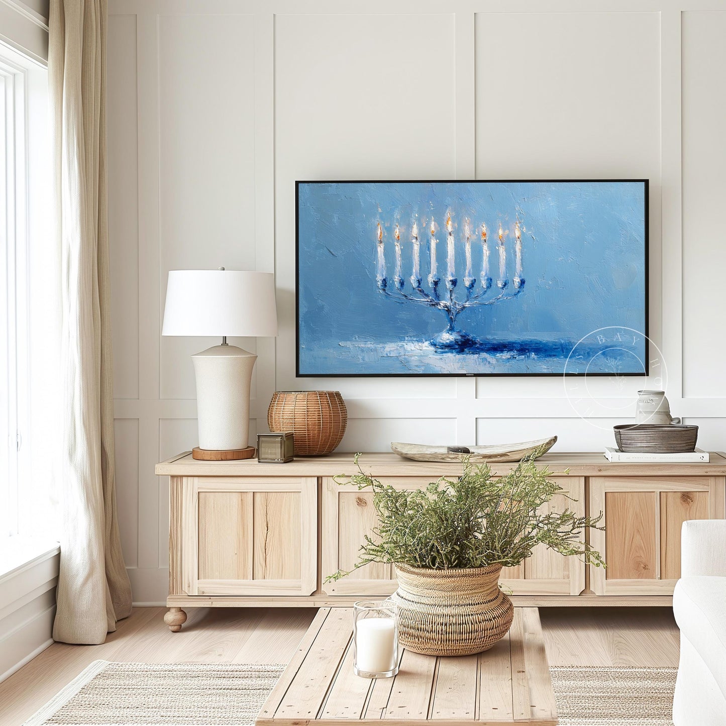 Hanukkah Frame Tv Art, Digital Download Art for Frame Tv, Holiday Tv Art, Menorah Tv Art, Painting Frame Tv Art