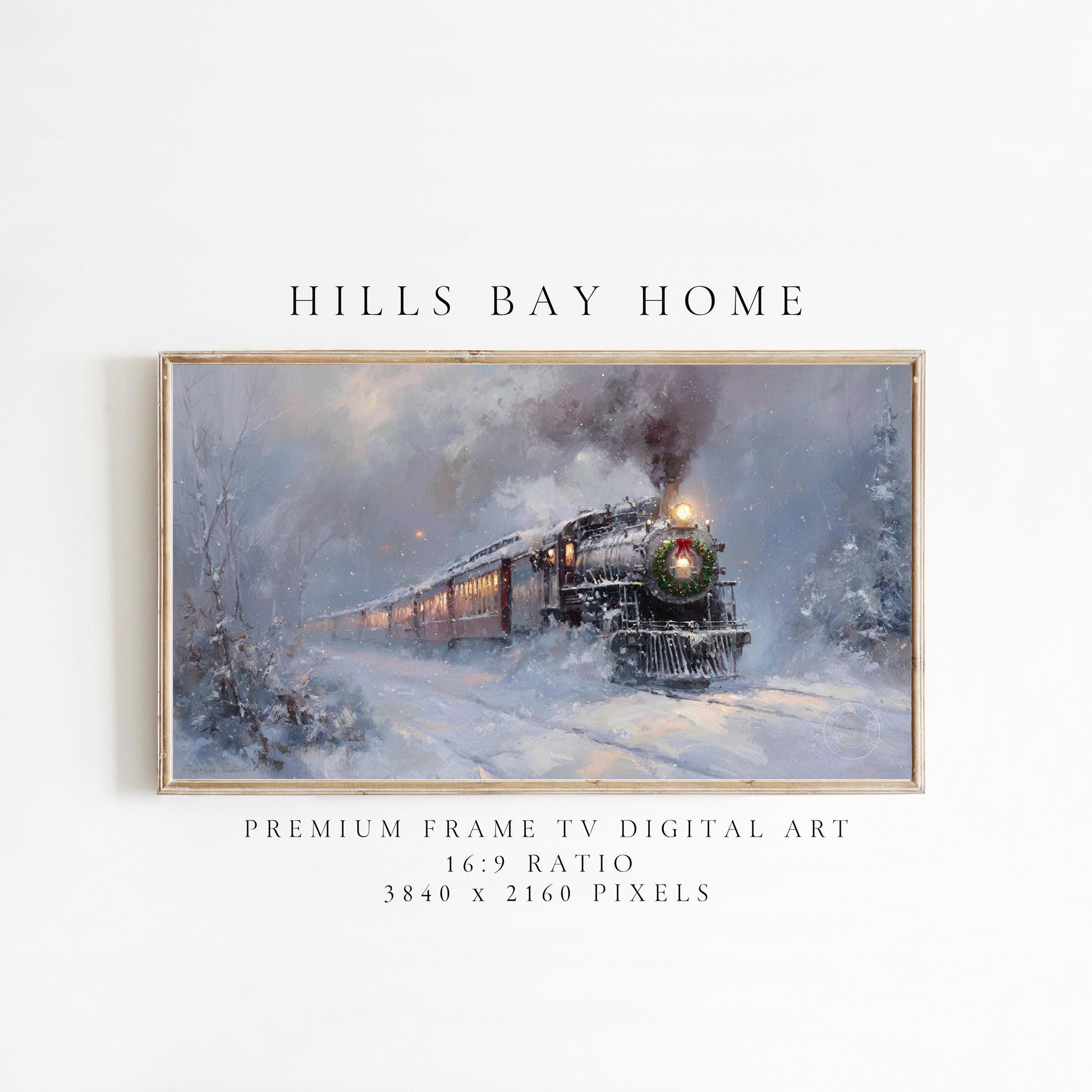 Christmas Train Frame Tv Art, Digital Download Art for Frame Tv, Winter Tv Art, Christmas Tv Art, Painting Frame Tv Art
