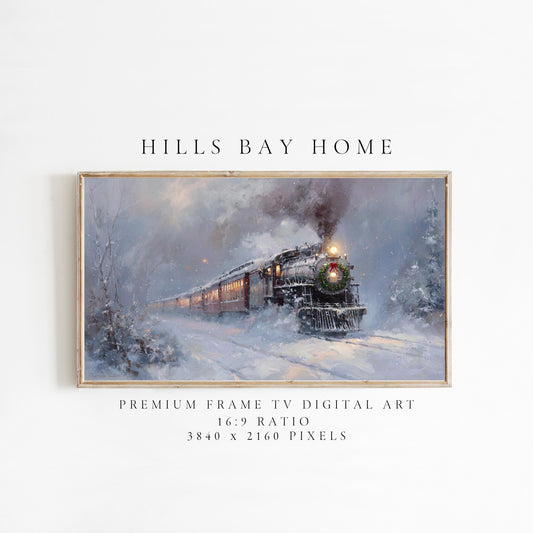 Christmas Train Frame Tv Art, Digital Download Art for Frame Tv, Winter Tv Art, Christmas Tv Art, Painting Frame Tv Art