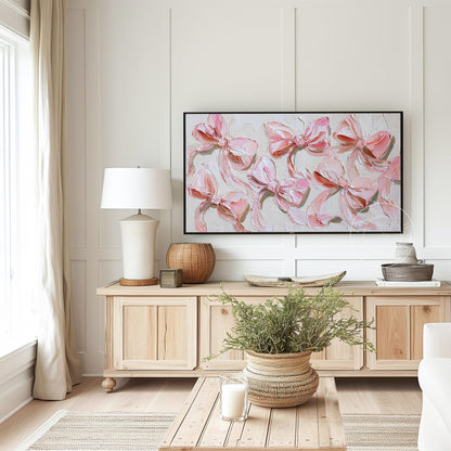 Pink Bows Frame Tv Art, Digital Download Art for Frame Tv, Vintage Tv Art, Coquette Tv Art, Preppy Frame Tv Art, Bridal Tv Art