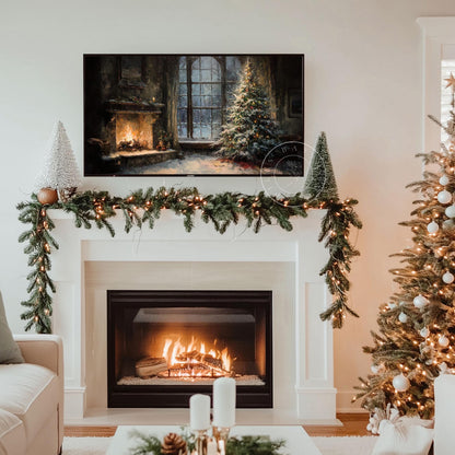 Moody Christmas Scene Frame Tv Art, Digital Download Art for Frame Tv, Winter Tv Art, Christmas Tv Art, Painting Frame Tv Art