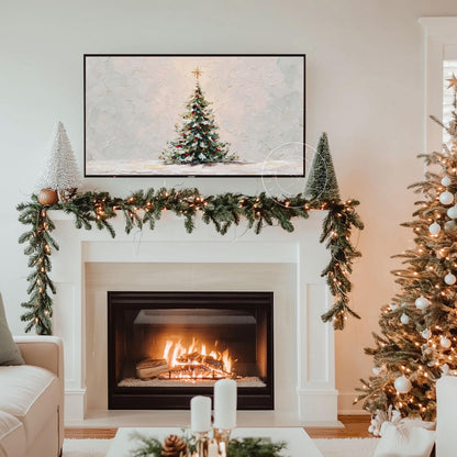 Snowy Christmas Tree Frame Tv Art, Digital Download Art for Frame Tv, Winter Tv Art, Christmas Tv Art, Painting Frame Tv Art